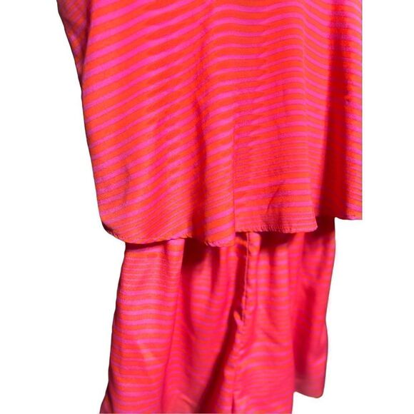 The Impeccable Pig Sleeveless Silky Striped Romper Size Small Pink and Orange - Picture 3 of 4